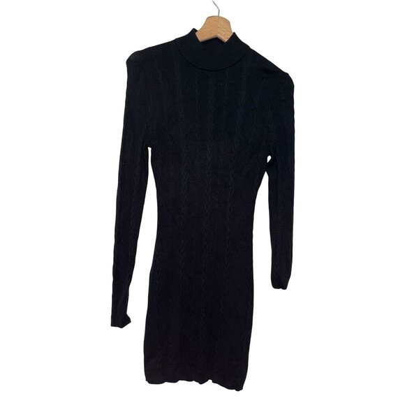 Abercrombie & Fitch Black Cable Knit Long Sleeve Turtleneck Sweater Mini Dress S - Picture 1 of 13